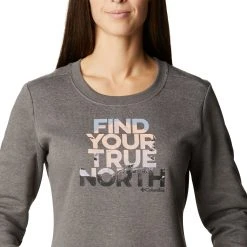 Columbia Hart Mountain II Graphic Pull Col Ras-Du-Cou Femme, gris -Elen Sport Boutique columbia hart mountain ii graphic crew pullover women charcoal heather true north 5