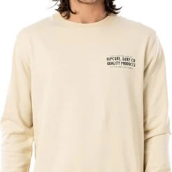 Rip Curl Garage Sweat Col Ras-Du-Cou Homme, beige